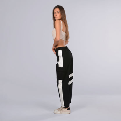 White Strips Cargo Pants