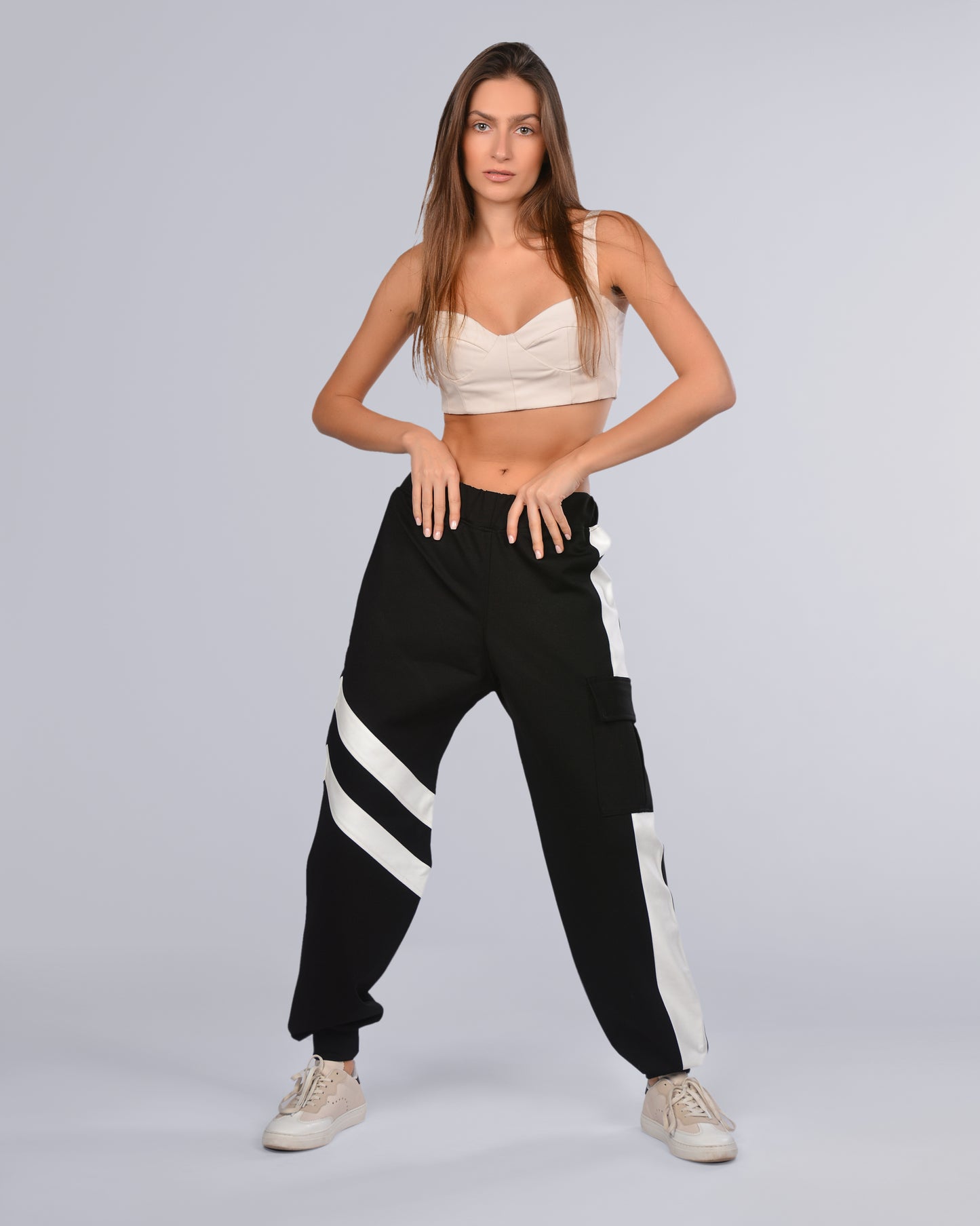 White Strips Cargo Pants (A36)