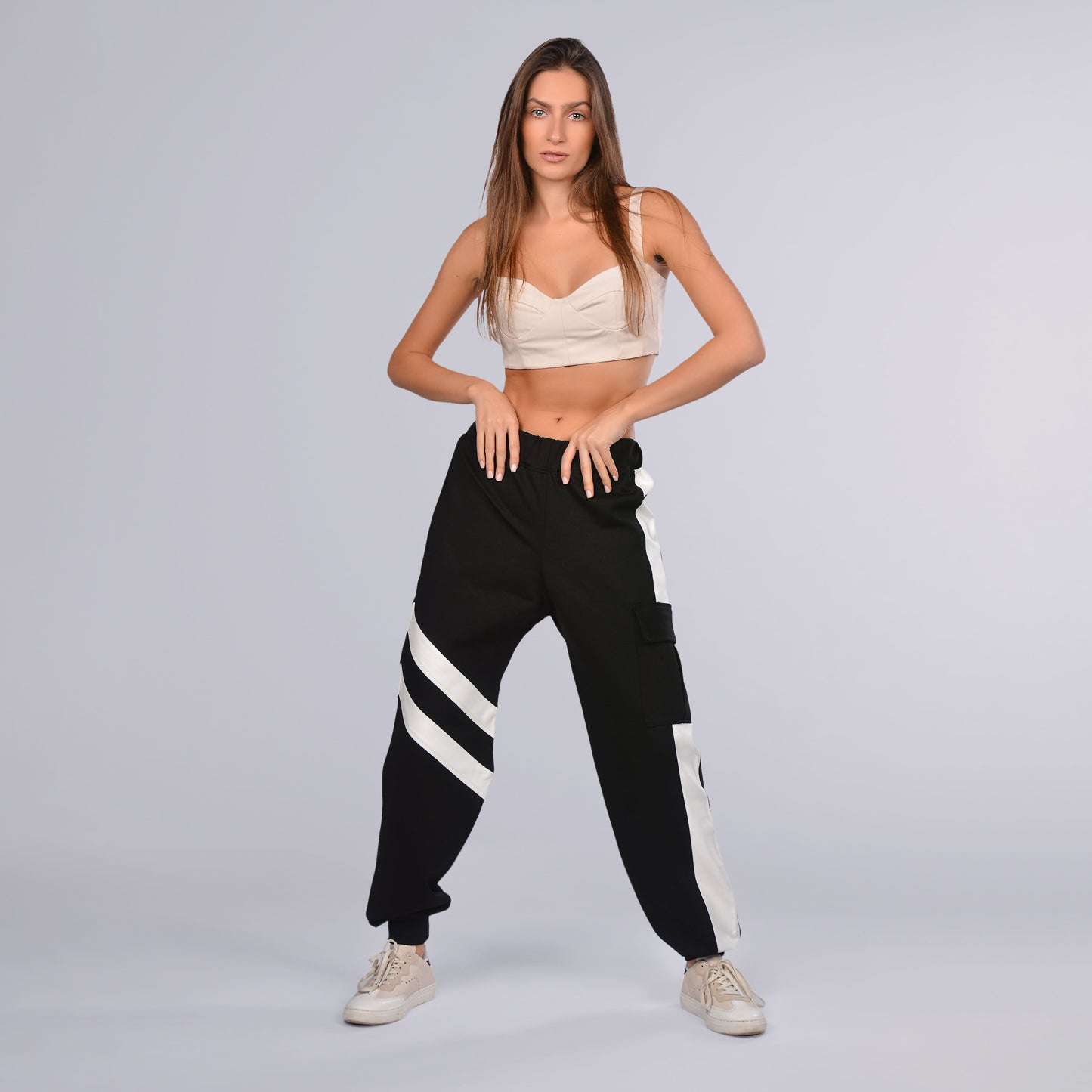 White Strips Cargo Pants