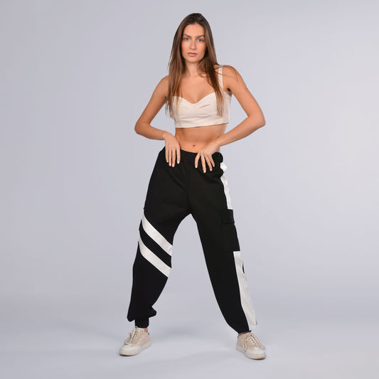 White Strips Cargo Pants