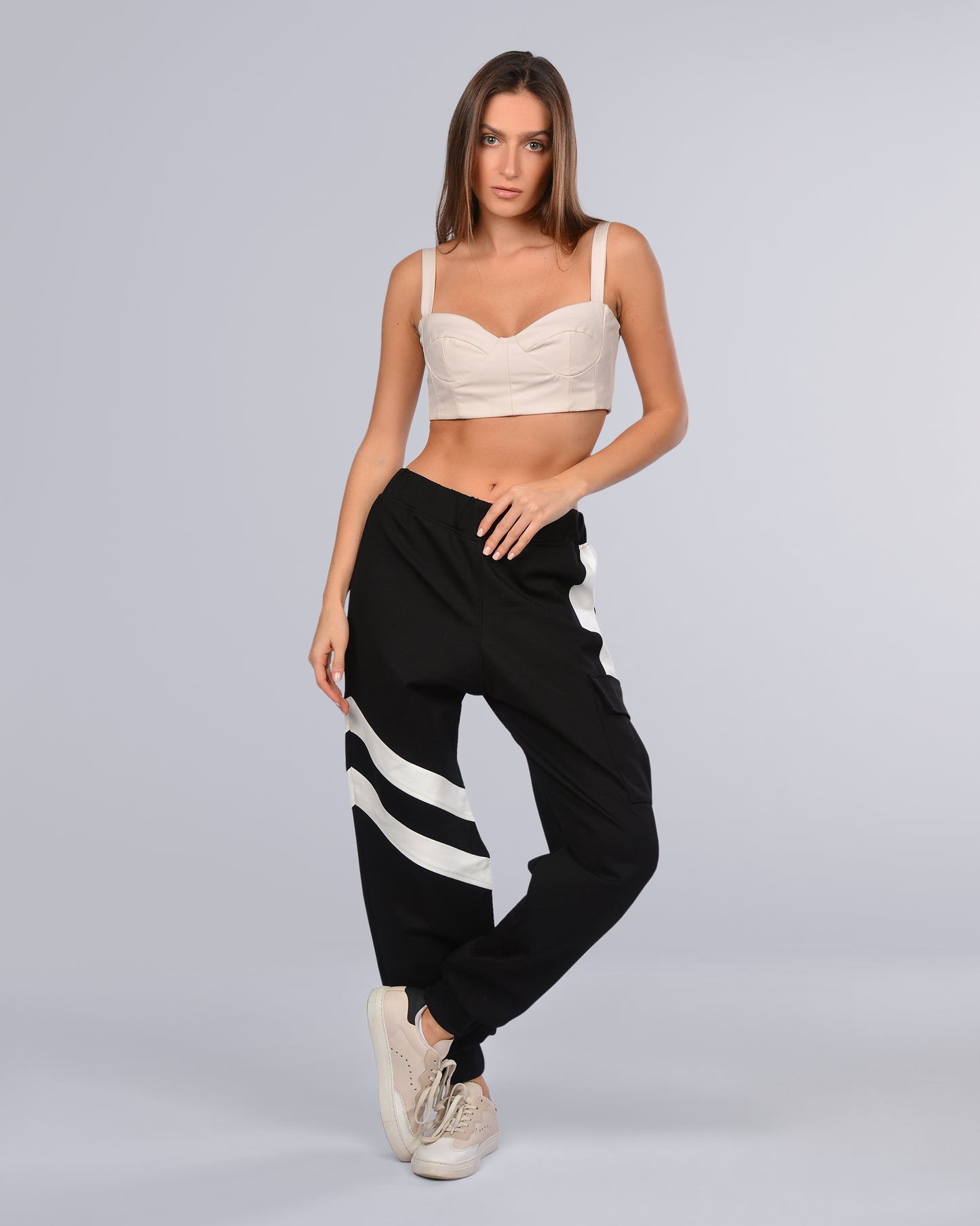 White Strips Cargo Pants (A36)