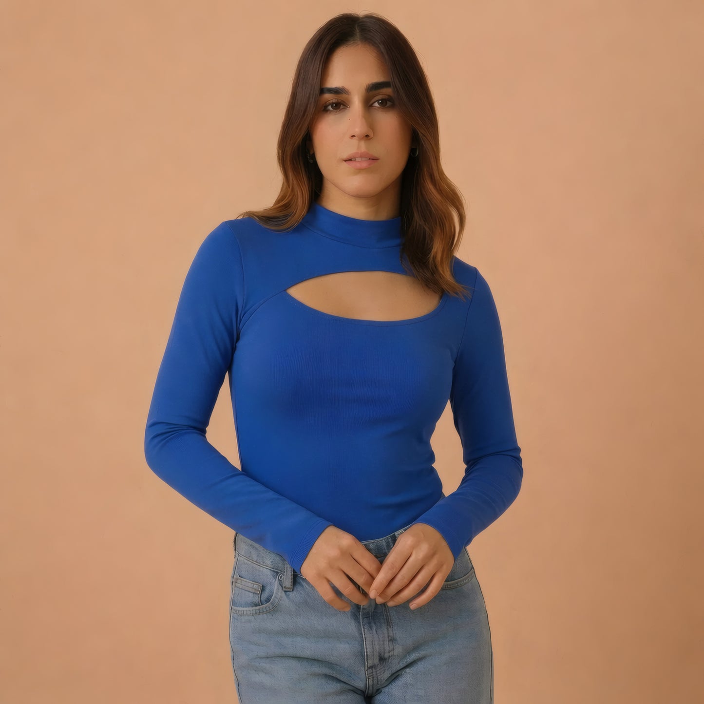 Cutout Front Long Sleeve Top