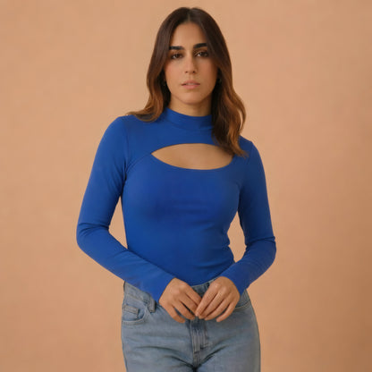 Cutout Front Long Sleeve Top