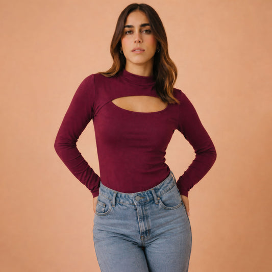 Cutout Front Long Sleeve Top