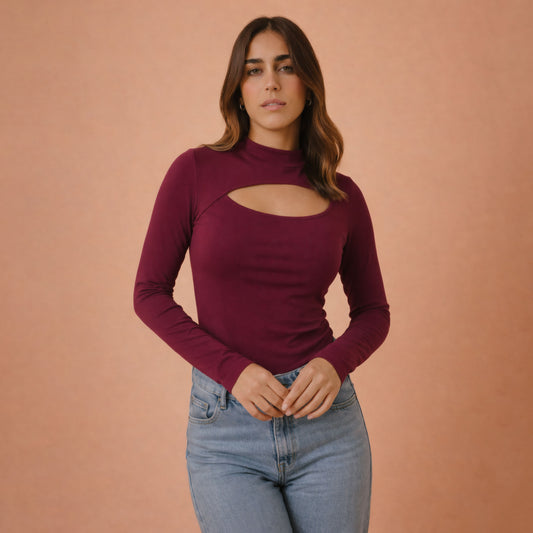 Cutout Front Long Sleeve Top