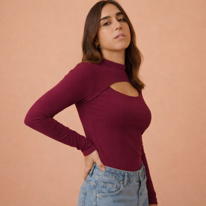 Cutout Front Long Sleeve Top