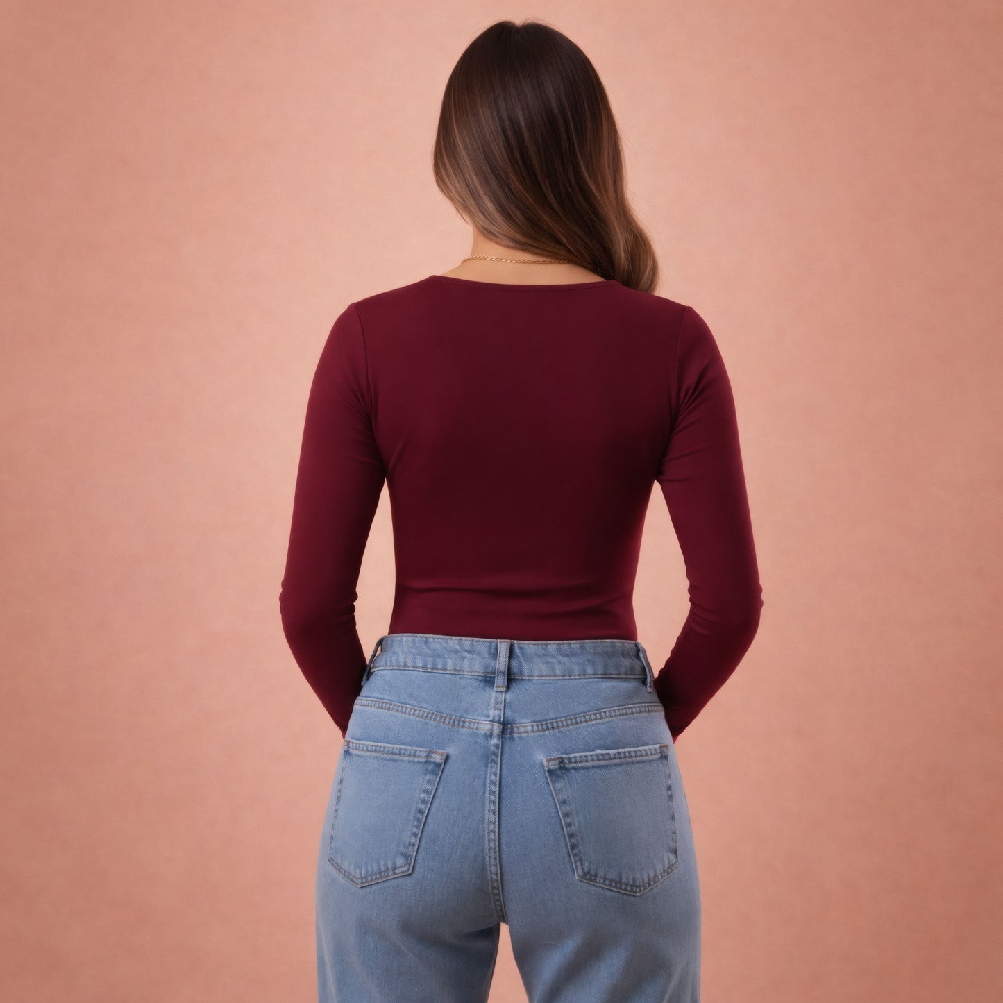 Long Sleeve Long Zipper U Shape Top