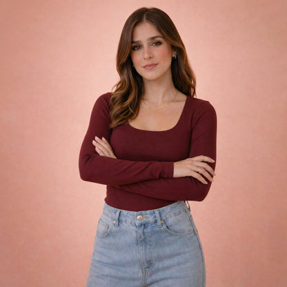 Long Sleeve Square Neck Top