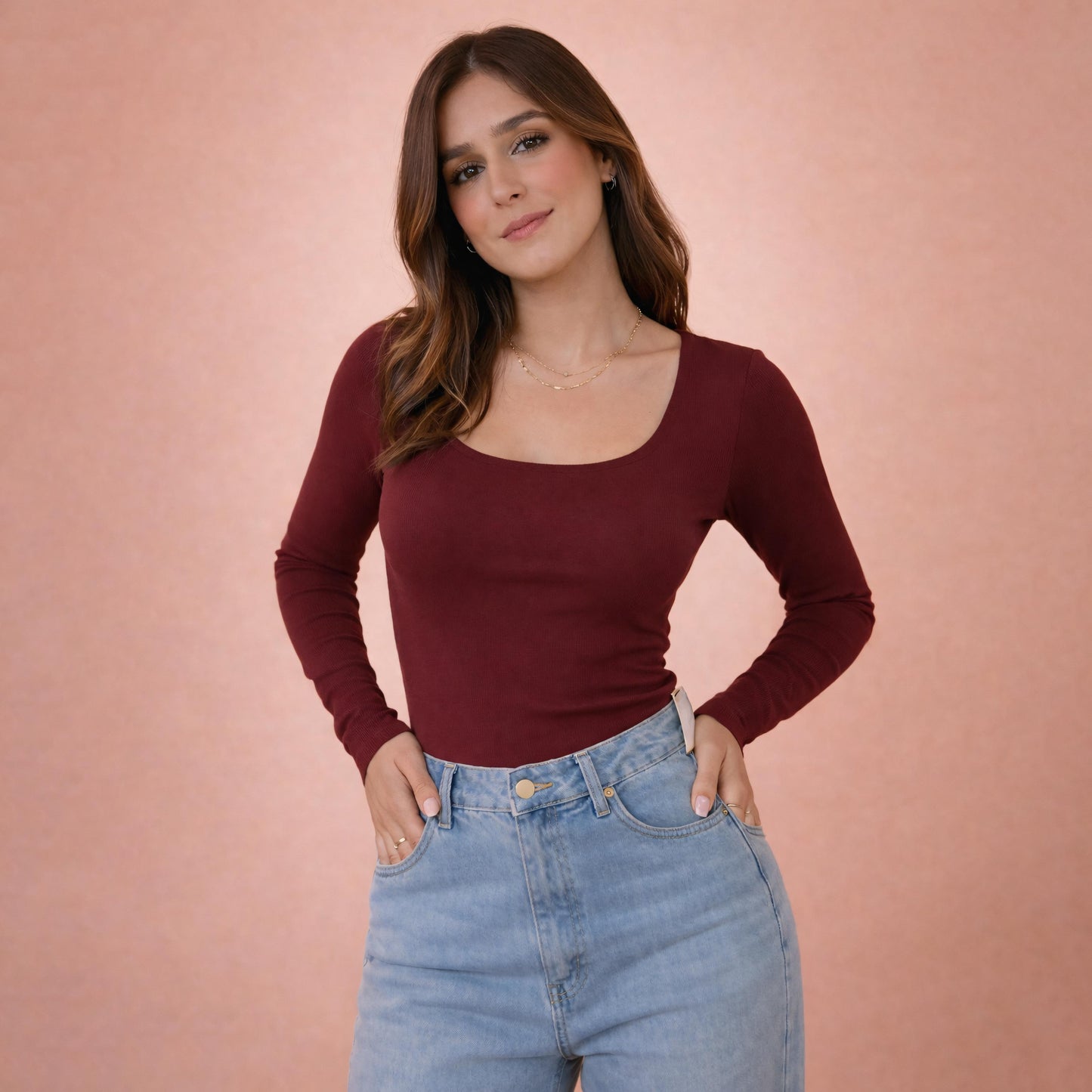 Long Sleeve Square Neck Top