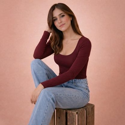 Long Sleeve Square Neck Top