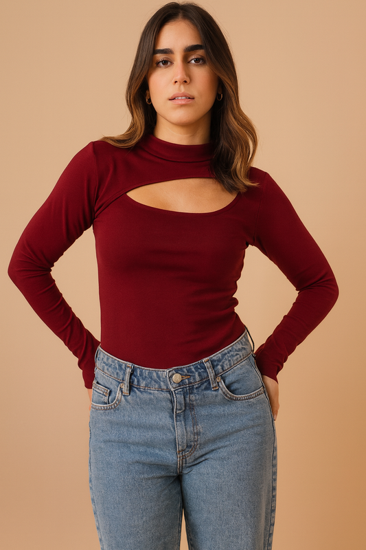 بلوزة بأكمام طويلة وفتحة أمامية (A49)