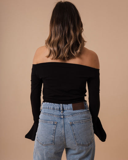 Off Shoulder Long Fan Sleeves Crop Top (A5)