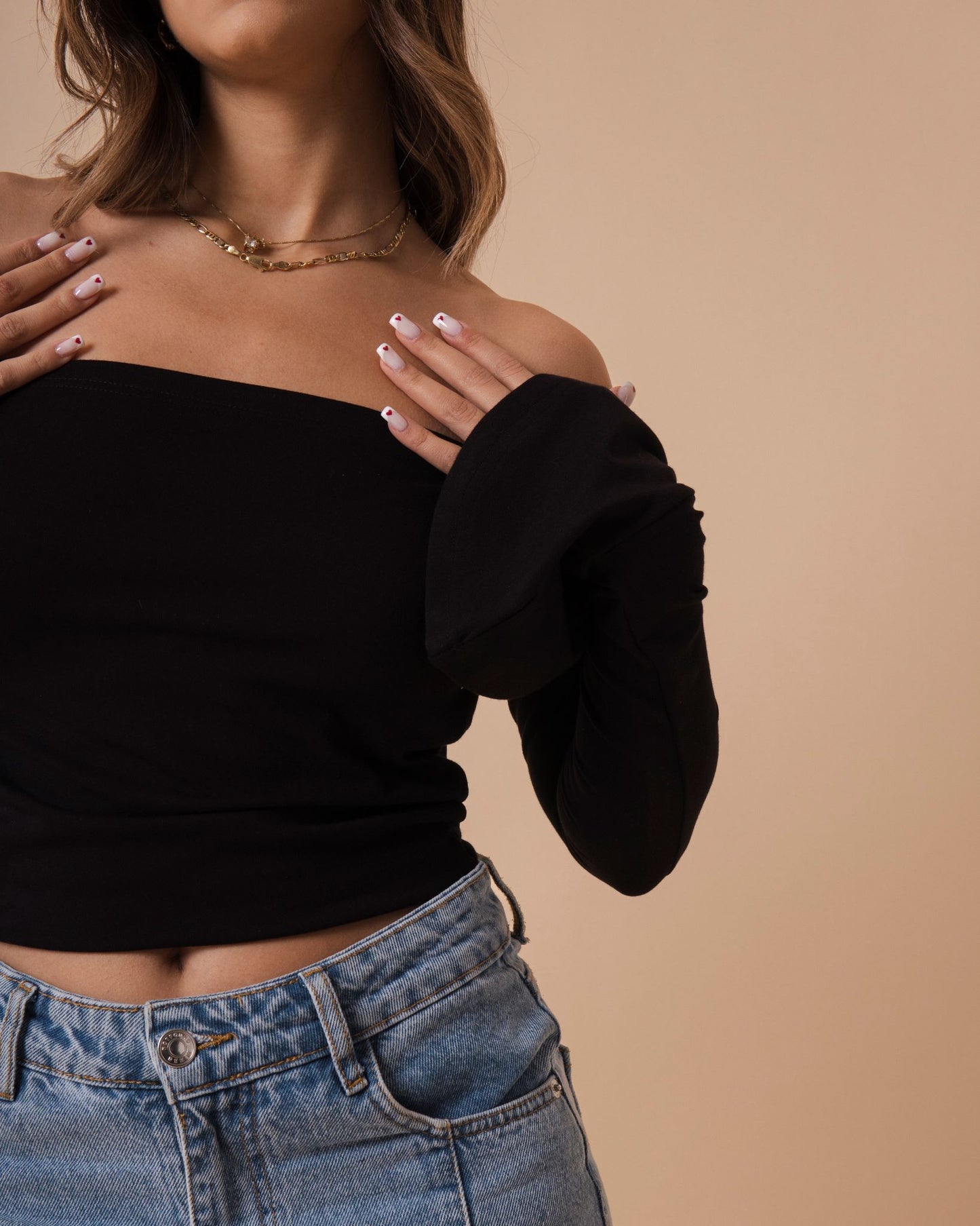 Off Shoulder Long Fan Sleeves Crop Top (A5)