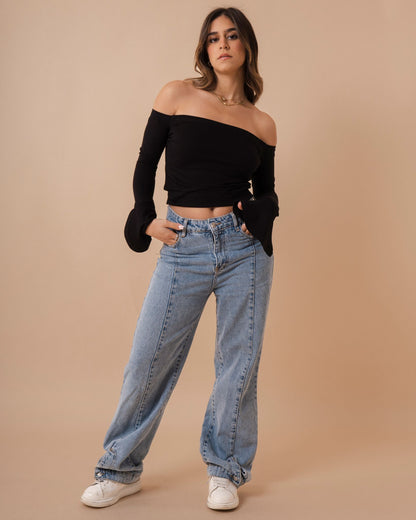 Off Shoulder Long Fan Sleeves Crop Top (A5)