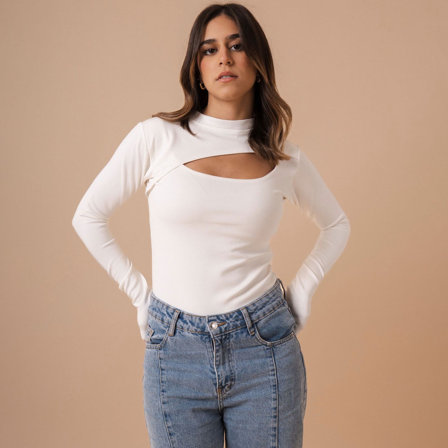 Cutout Front Long Sleeve Top