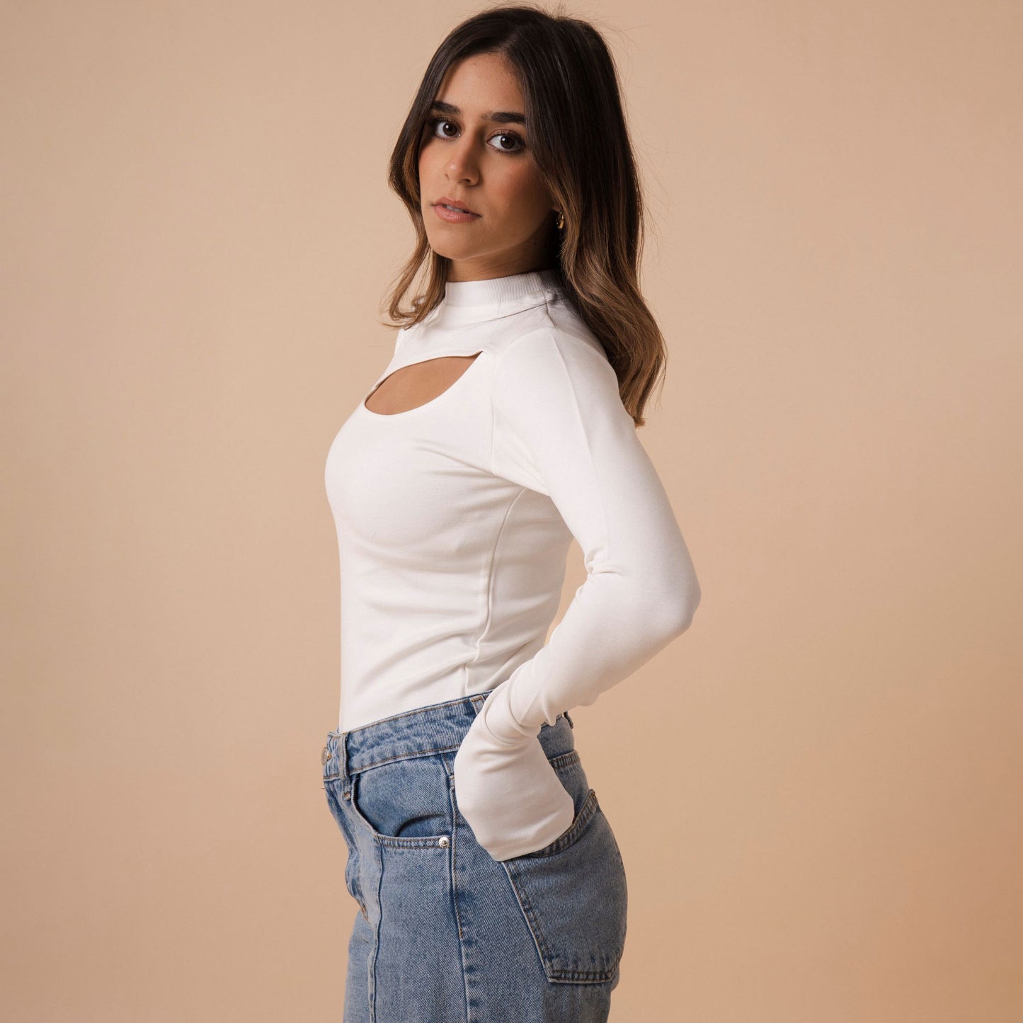 Cutout Front Long Sleeve Top