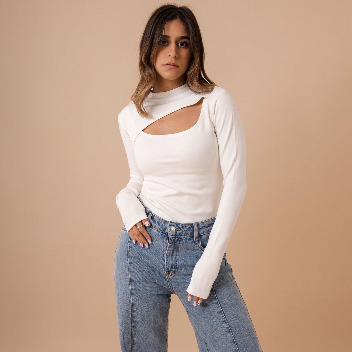 Cutout Front Long Sleeve Top