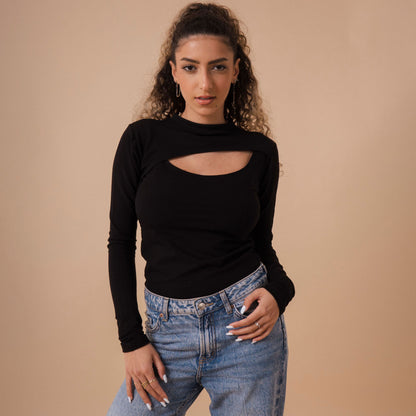 Cutout Front Long Sleeve Top