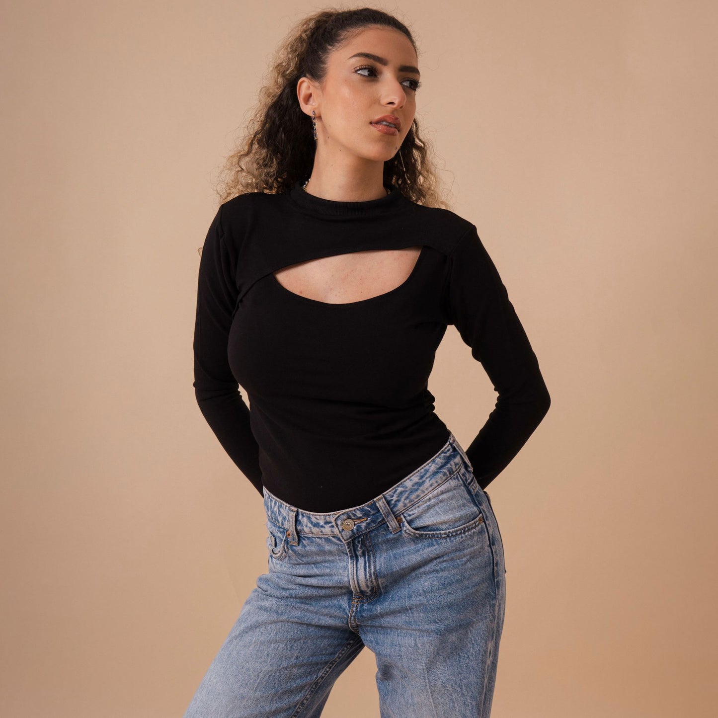 Cutout Front Long Sleeve Top