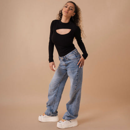 Cutout Front Long Sleeve Top