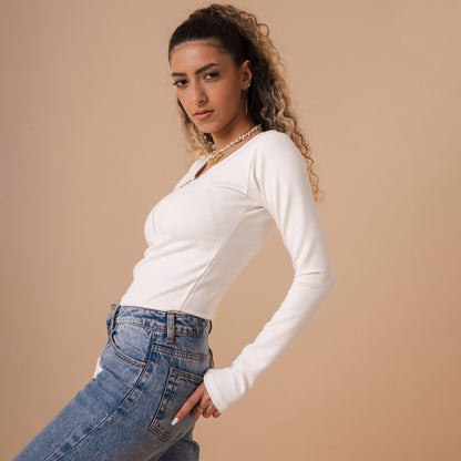 Long Sleeve Long Zipper U Shape Top