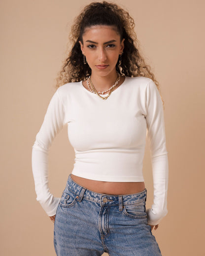 Long Sleeve Round Crop Top (A34)