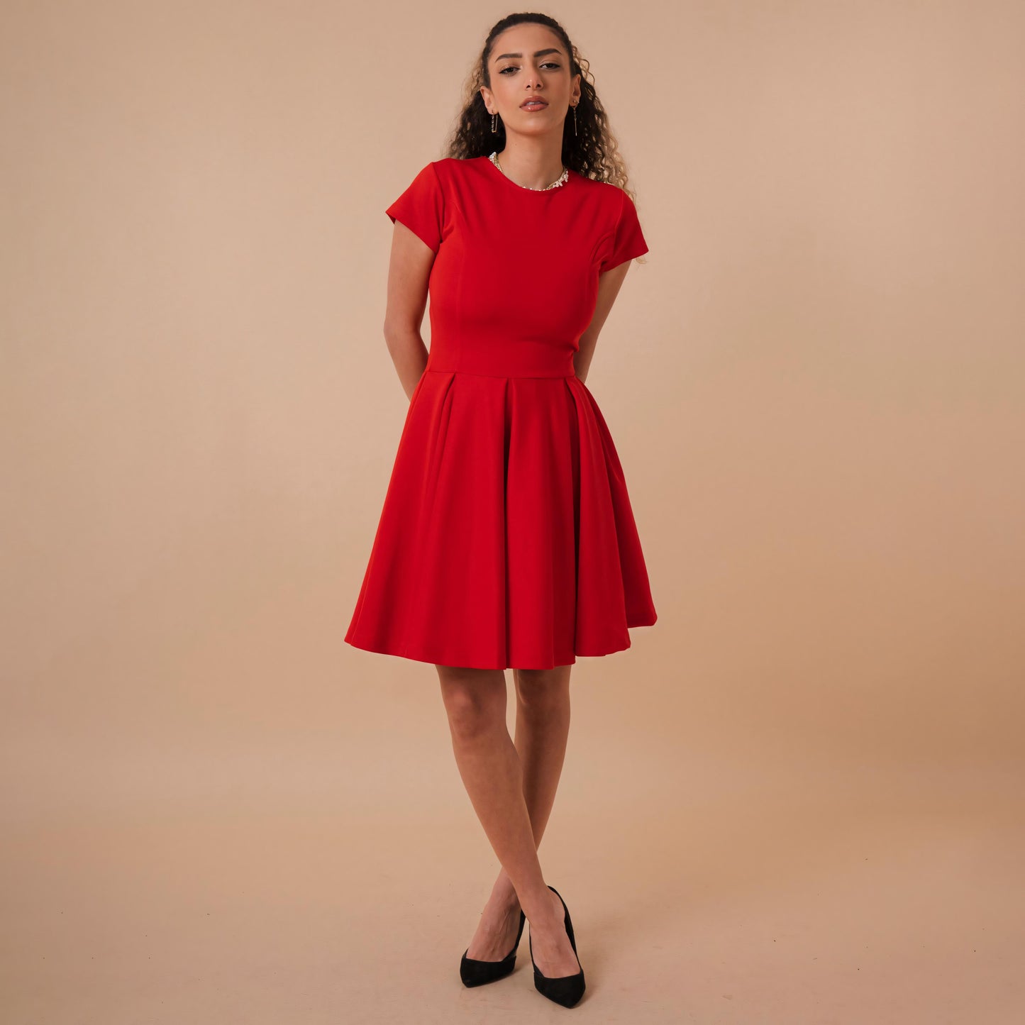 Short Sleeve Above Knee Flare Dress