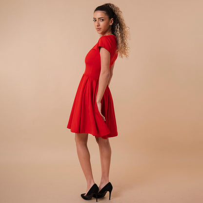 Short Sleeve Above Knee Flare Dress