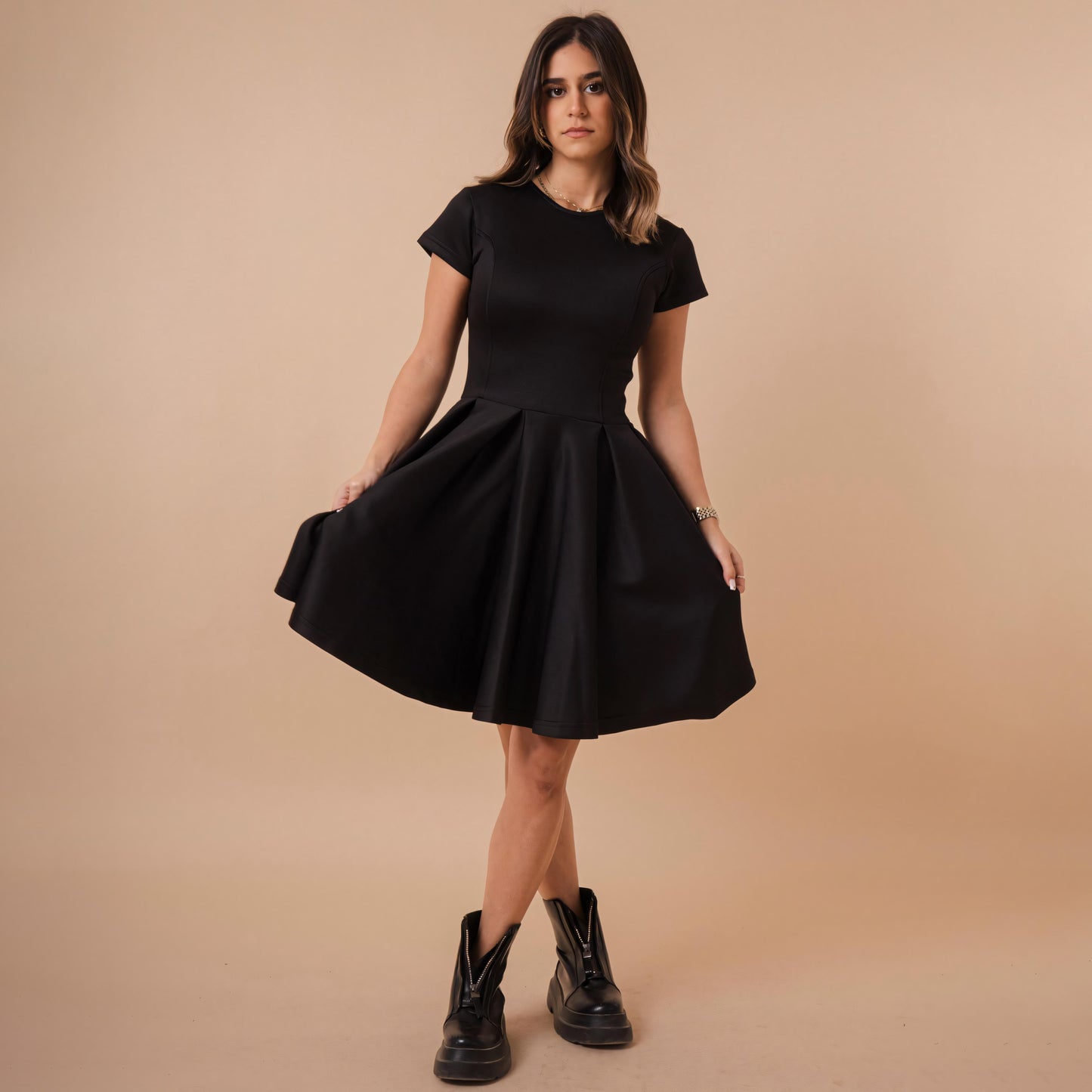 Short Sleeve Above Knee Flare Dress