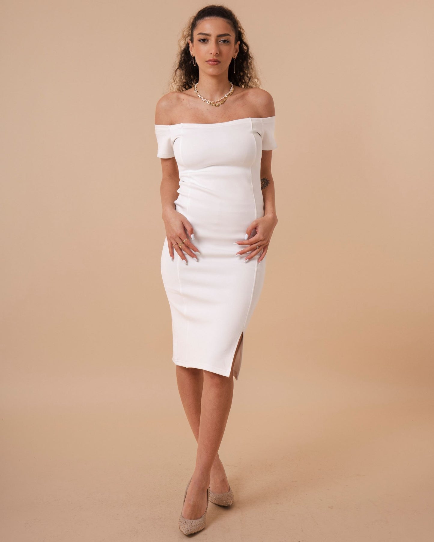 Off Shoulder Front Cut Dress (A43)