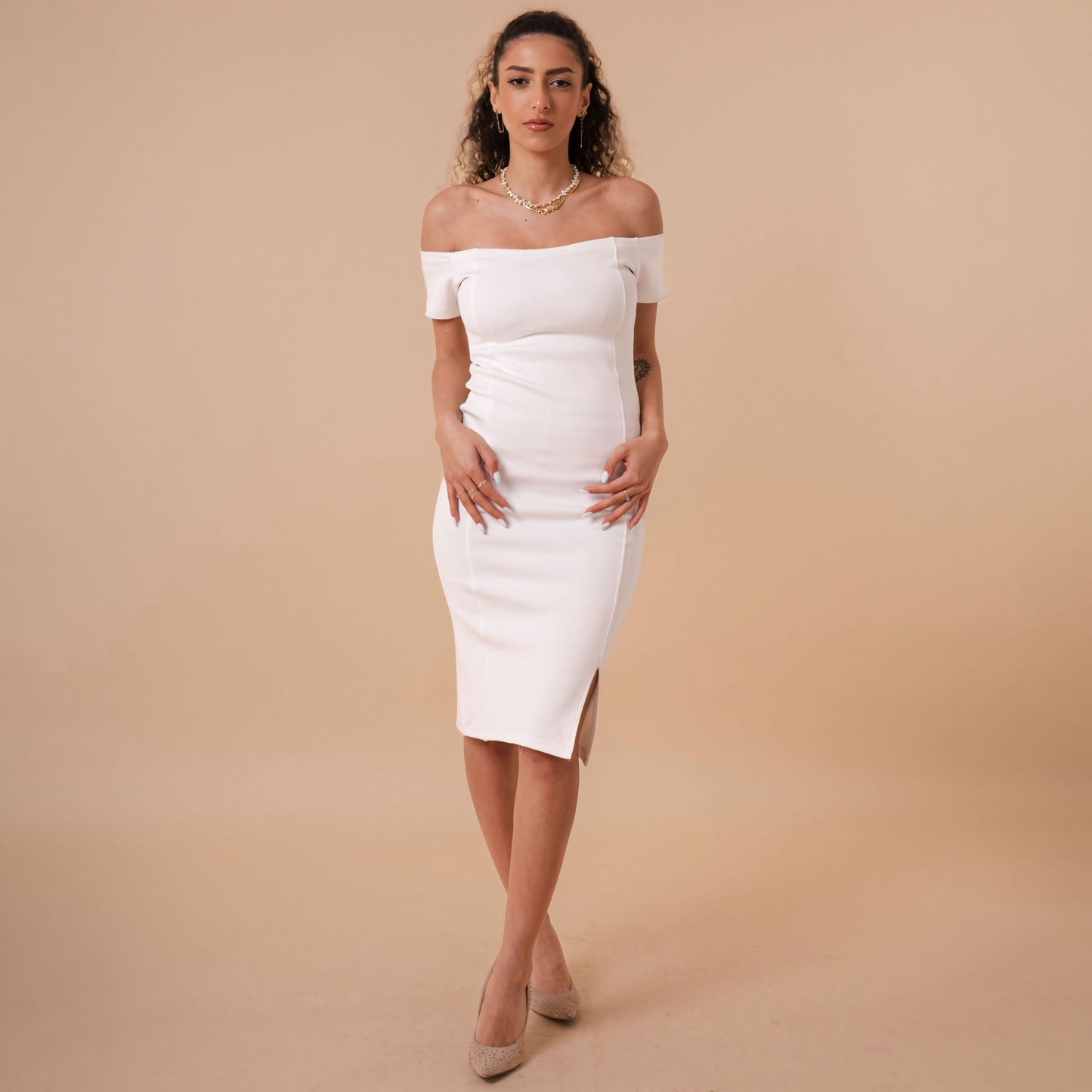 Off Shoulder Front Cut Dress
