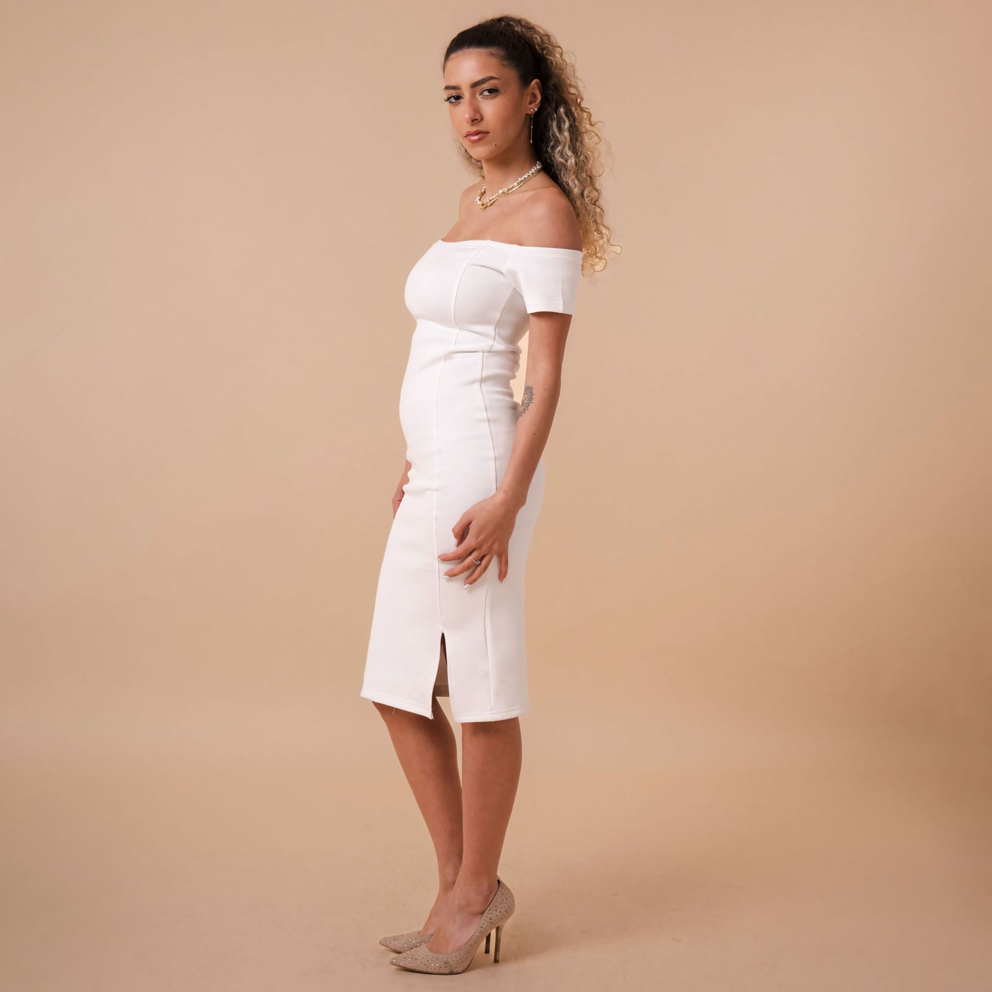 Off Shoulder Front Cut Dress