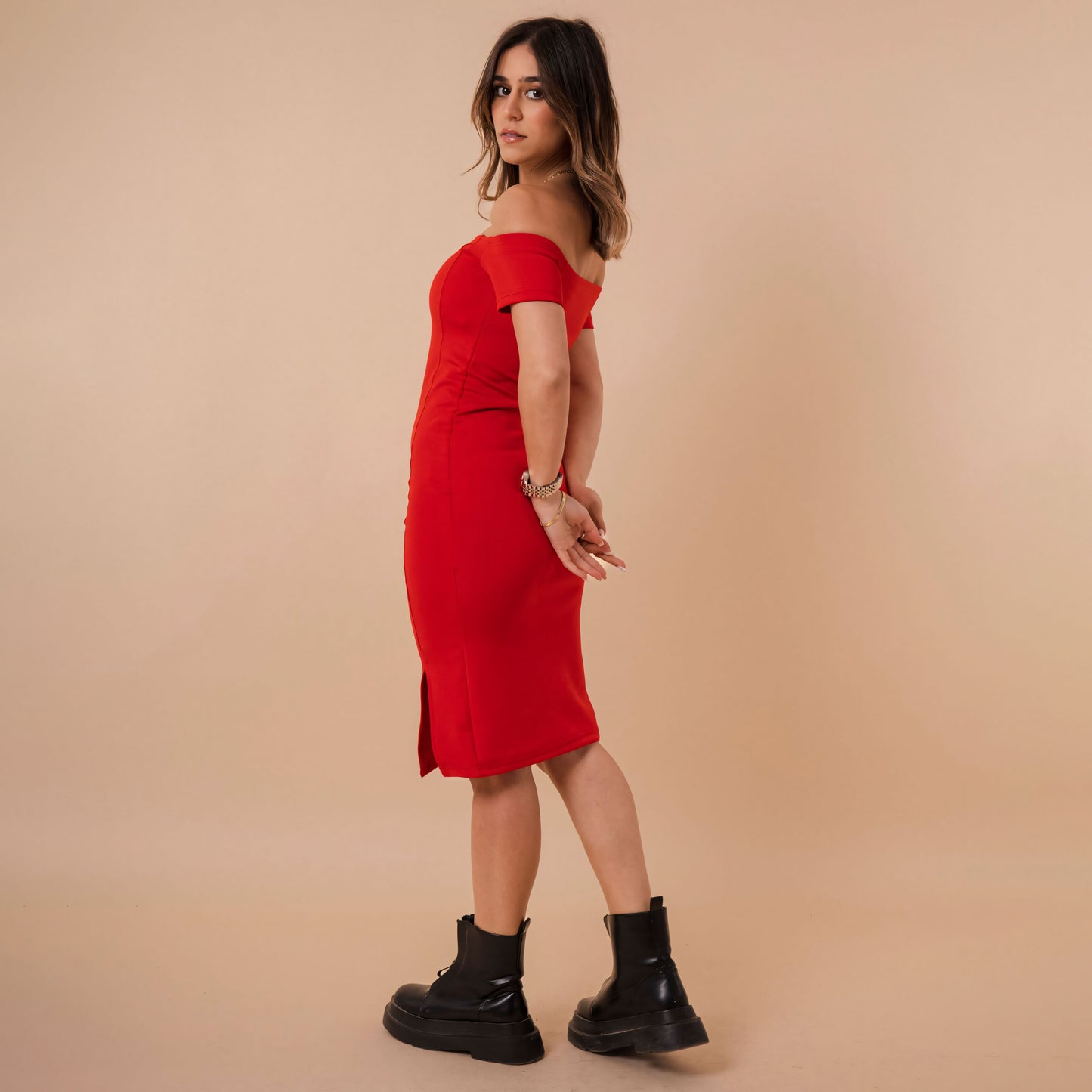 Off Shoulder Front Cut Dress