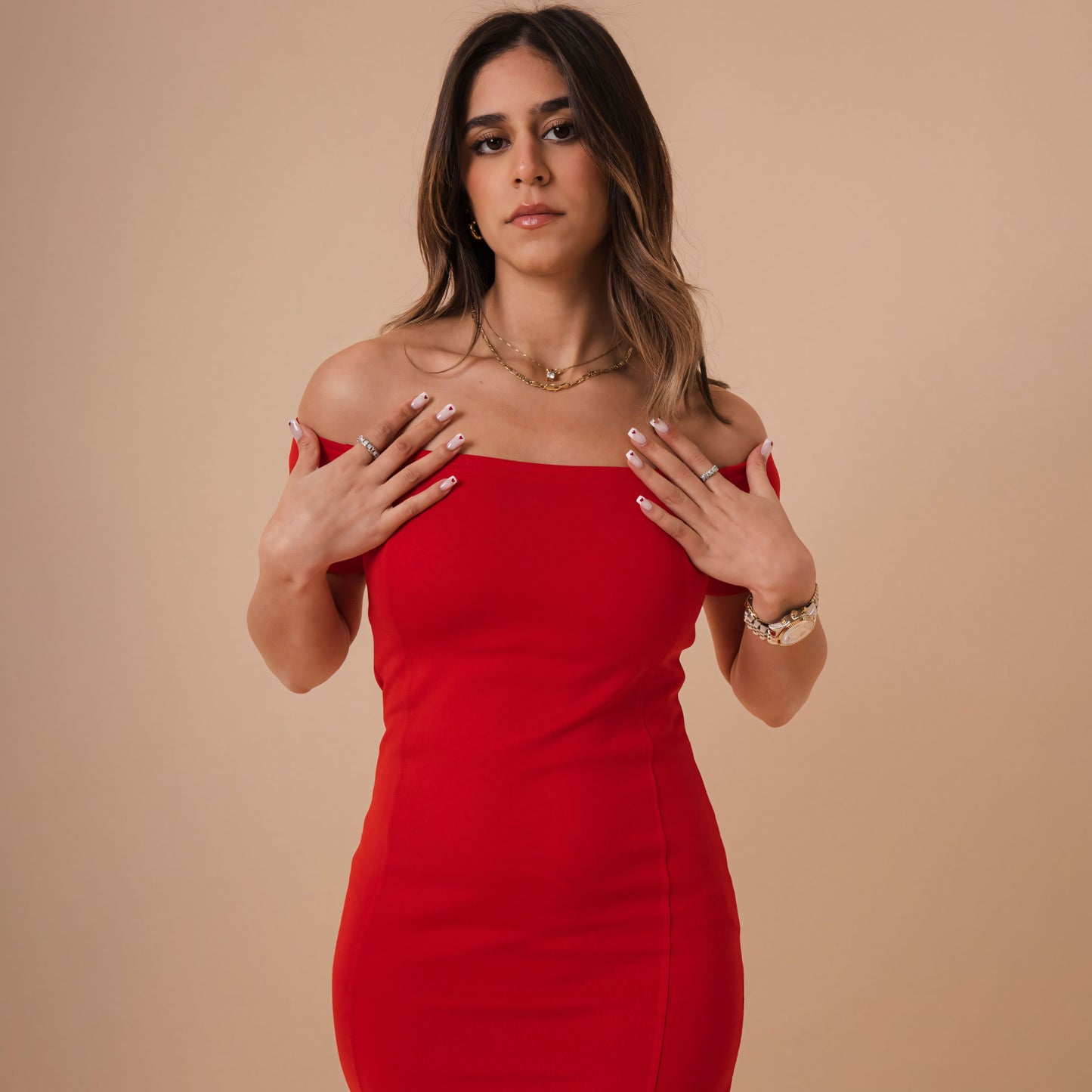 Off Shoulder Front Cut Dress