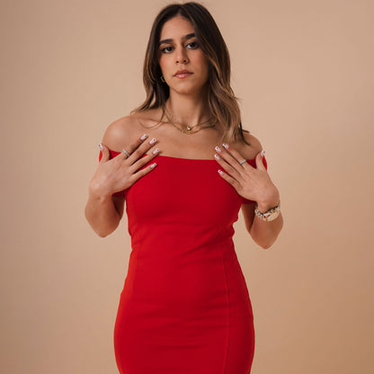 Off Shoulder Front Cut Dress