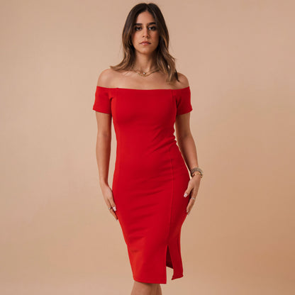 Off Shoulder Front Cut Dress