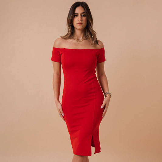 Off Shoulder Front Cut Dress