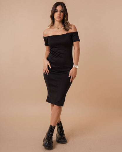 Off Shoulder Front Cut Dress (A43)