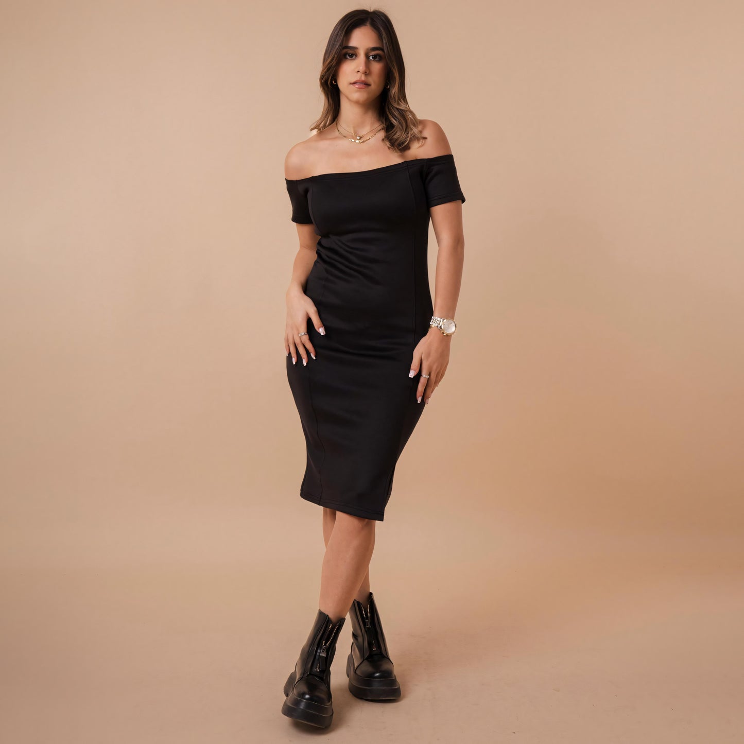 Off Shoulder Front Cut Dress