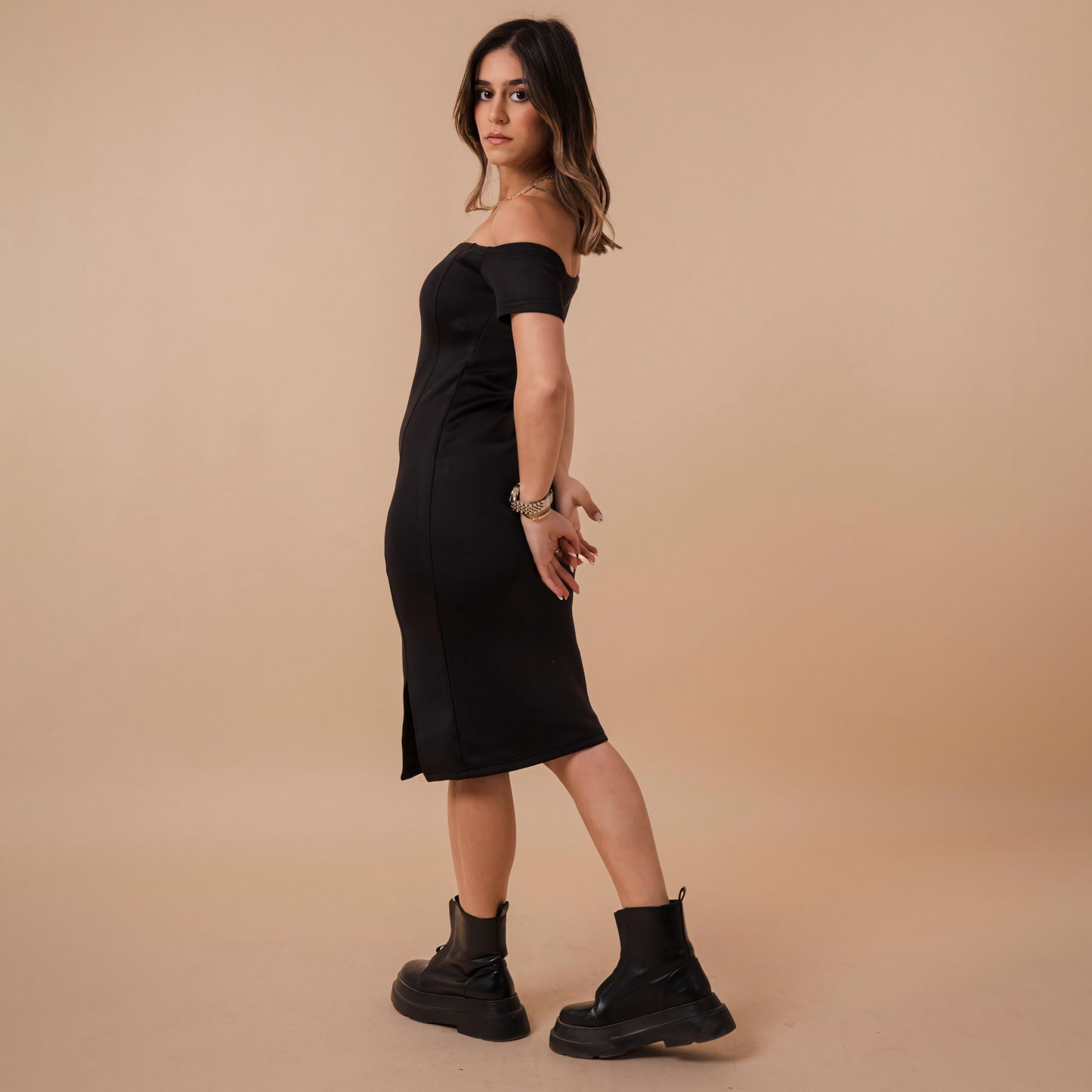 Off Shoulder Front Cut Dress