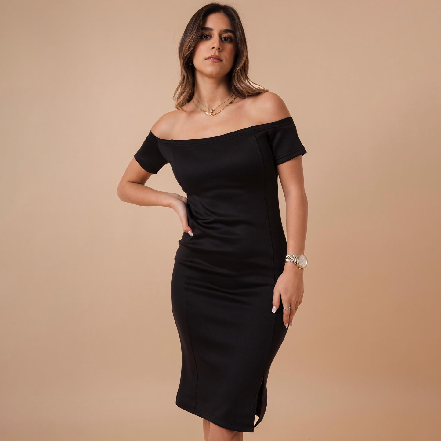 Off Shoulder Front Cut Dress