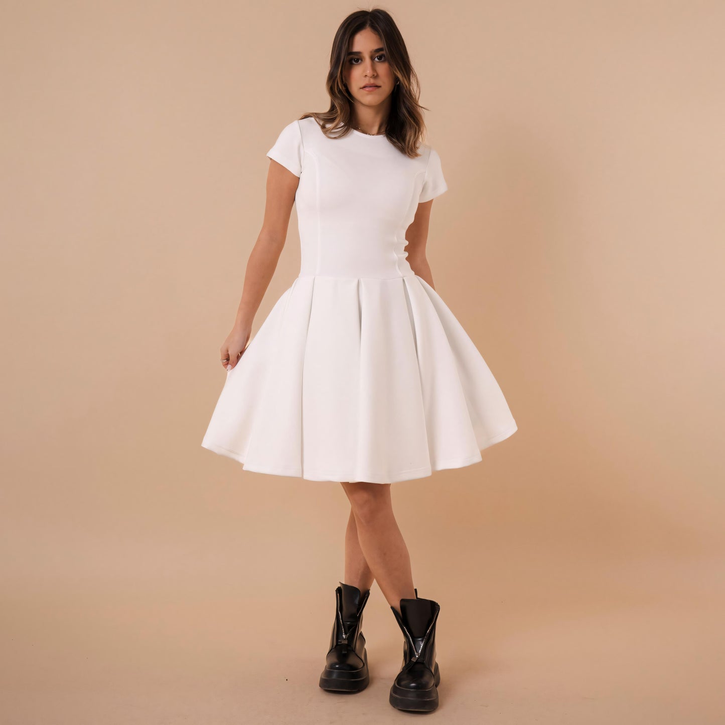 Short Sleeve Above Knee Flare Dress