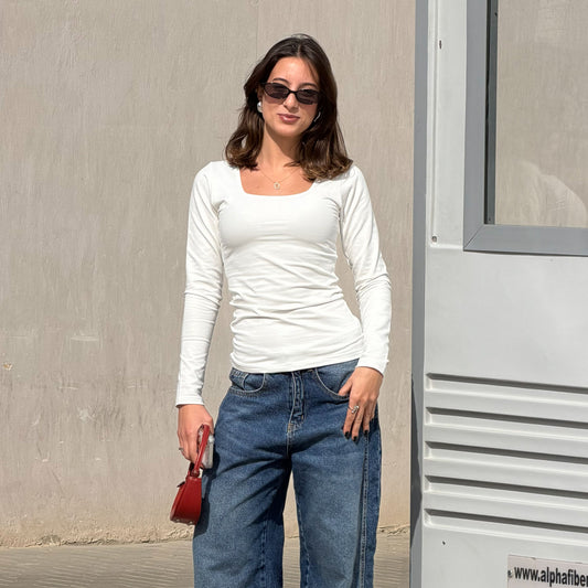 Long Sleeve Square Neck Top