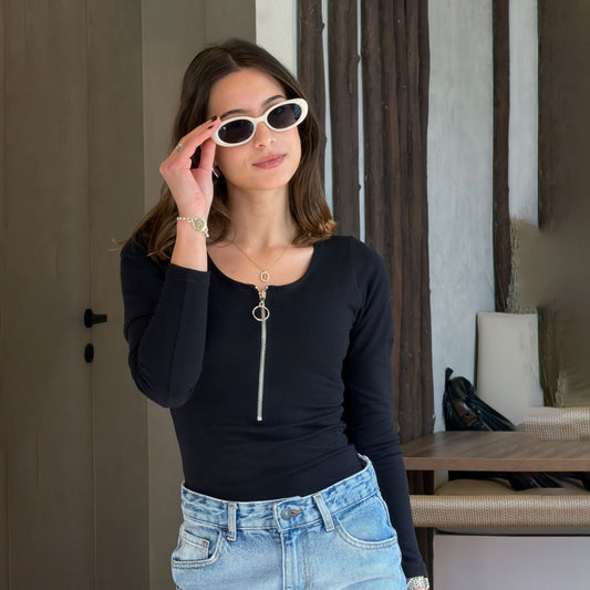 Long Sleeve Long Zipper U Shape Top