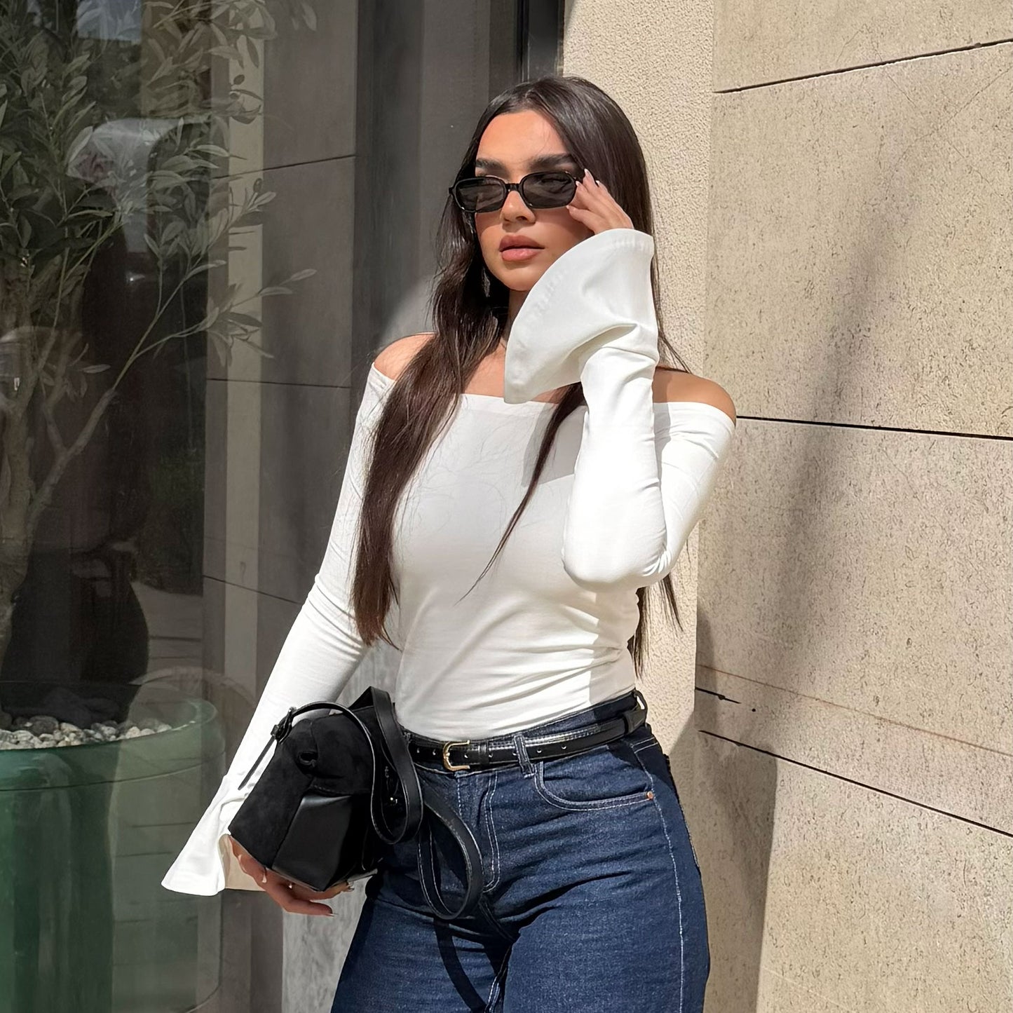 Off Shoulder Long Fan Sleeves Top