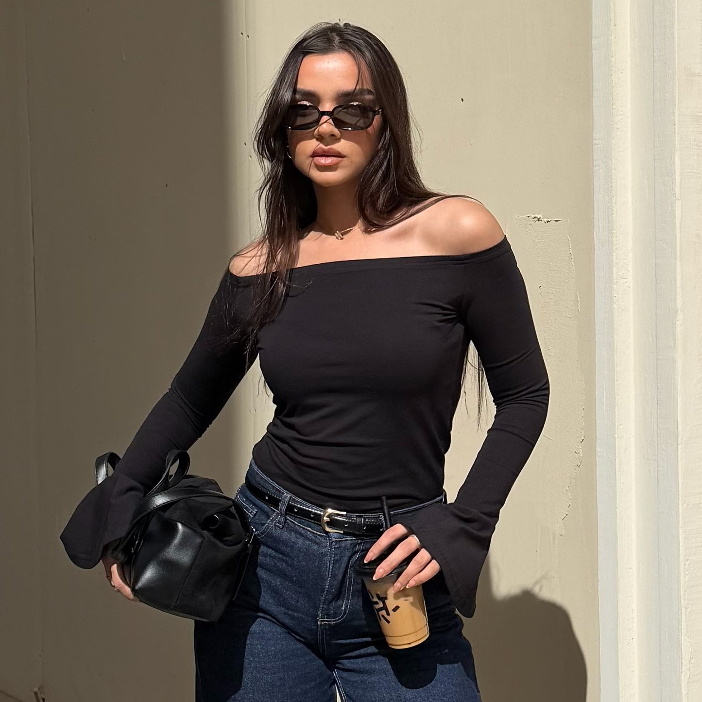 Off Shoulder Long Fan Sleeves Top