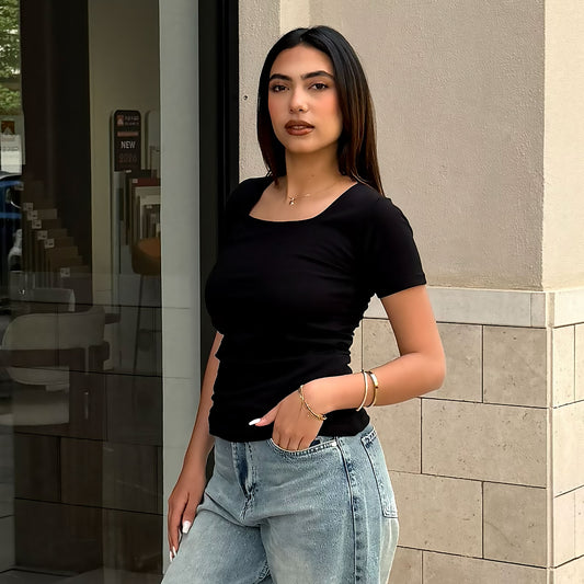 Half Sleeve Square Neck Top